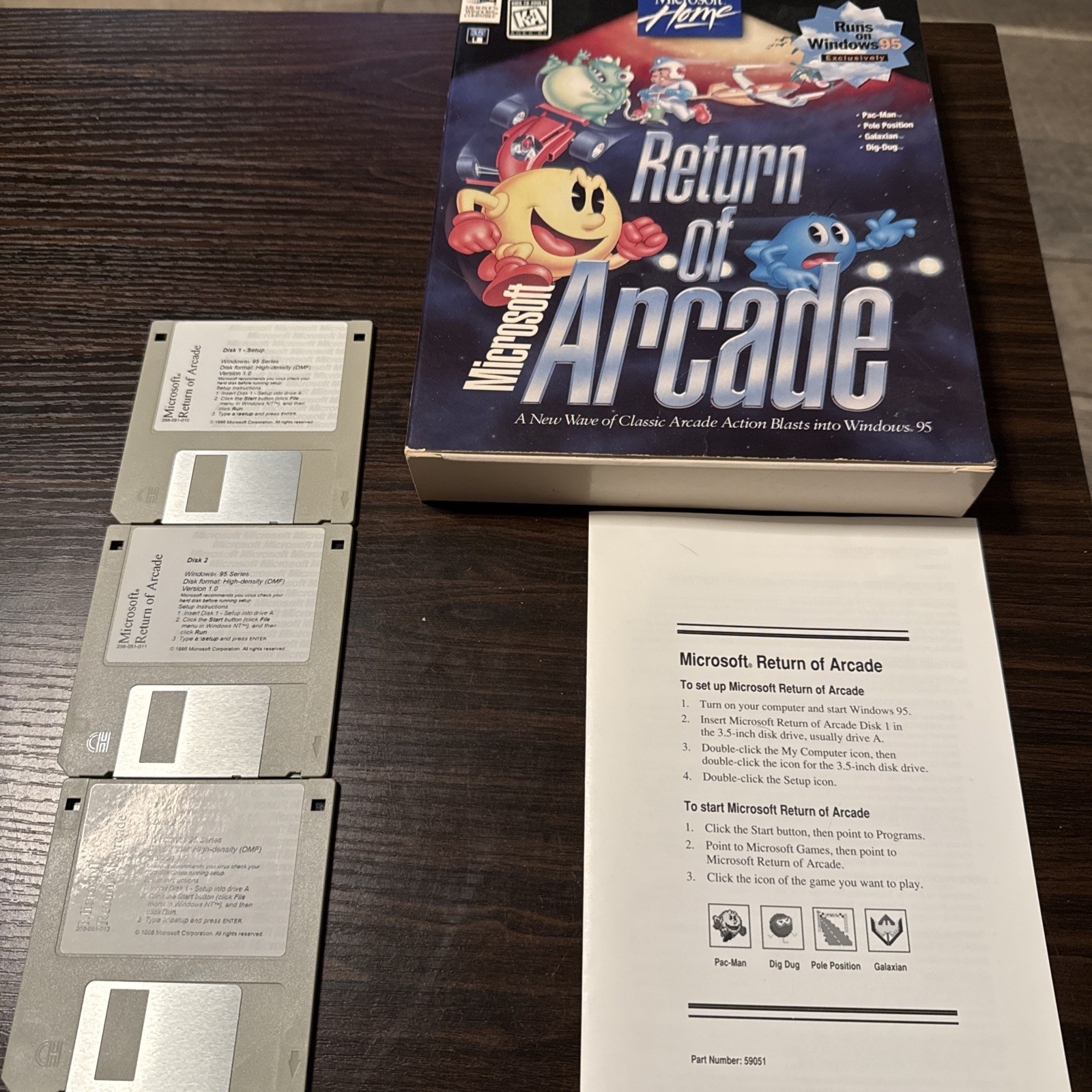 MS Home Return Of Microsoft Arcade game for Win95 3.5in Diskettes Big Box