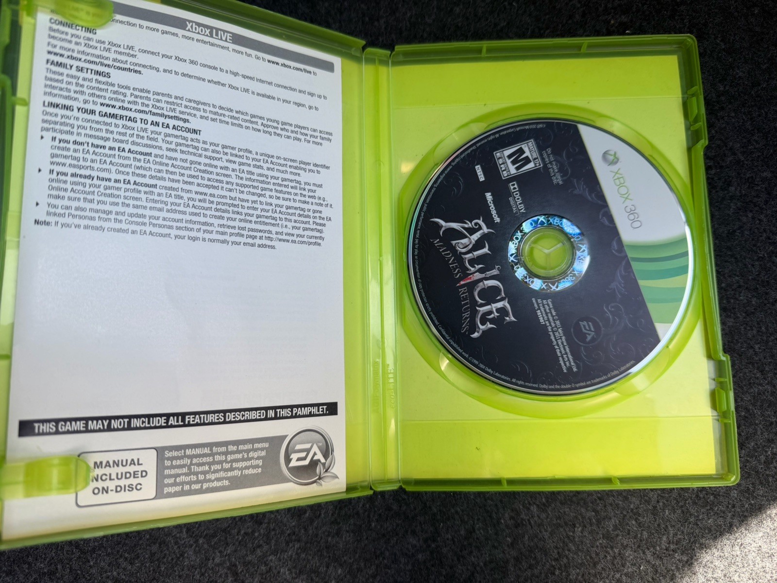 Alice Madness Returns X-BOX 360 EDITION X-BOX 360 GAME DISC And Case NES Hq