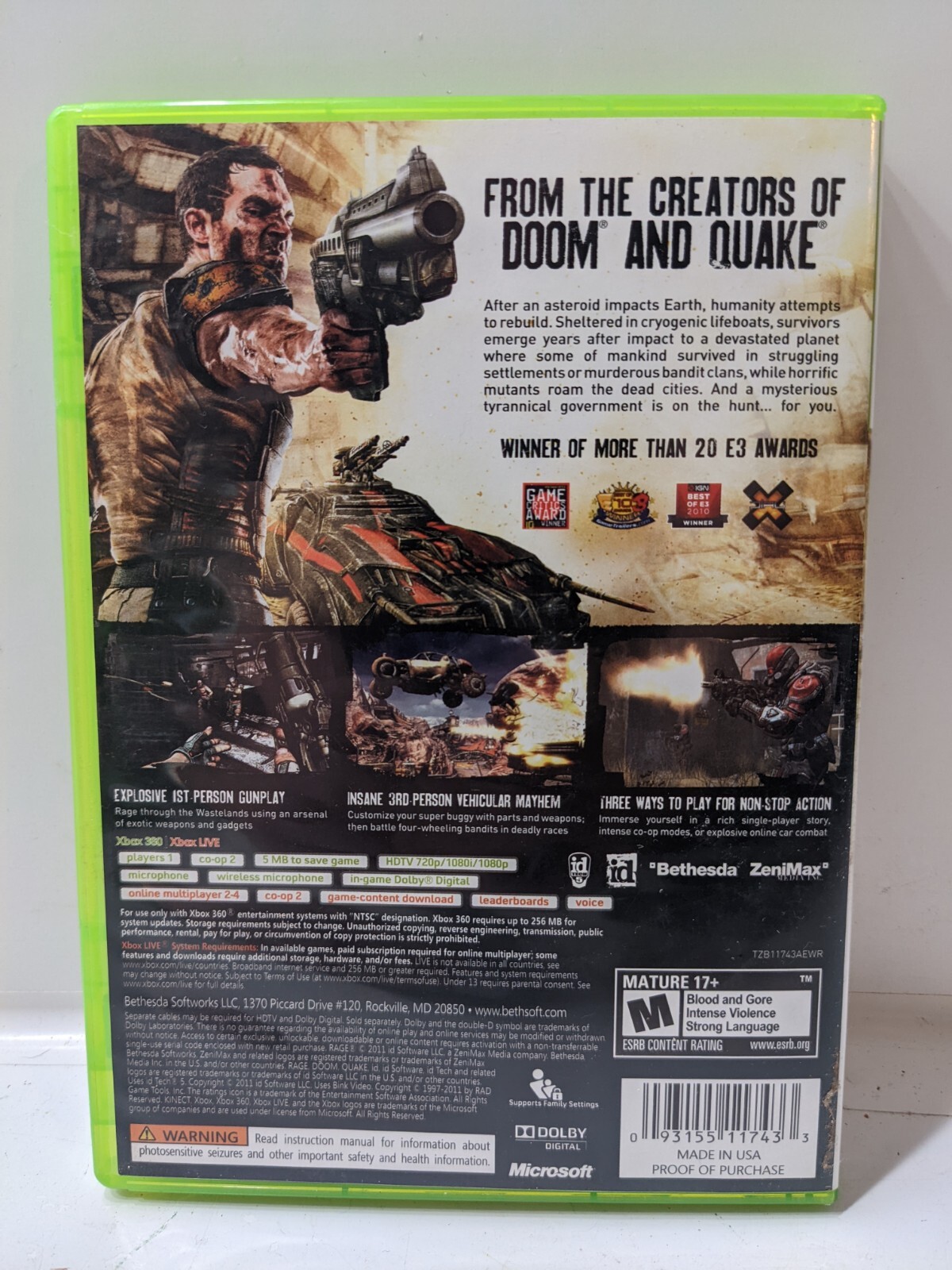 XBOX 360 RAGE VIDEO GAME – COMPLETE – CIB