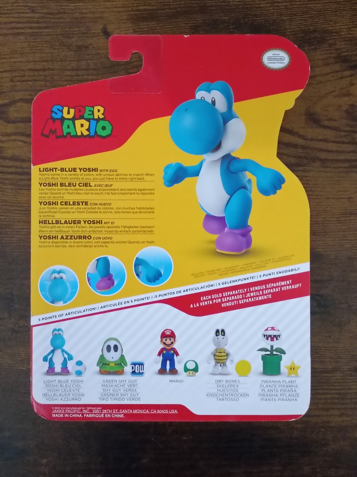 5-PK SUPER MARIO 4″ YOSHI World of Nintendo Yellow Black Red Light Blue + Eggs