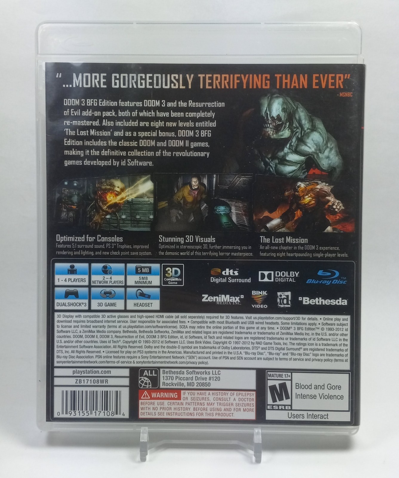 Doom 3 BFG Edition (Sony PlayStation 3, 2012) PS3 w/ Insert Bethesda