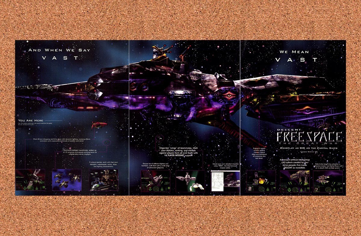 Descent FreeSpace Great War PC Original 1998 2-Part Foldout Poster 10.5″ x 22″