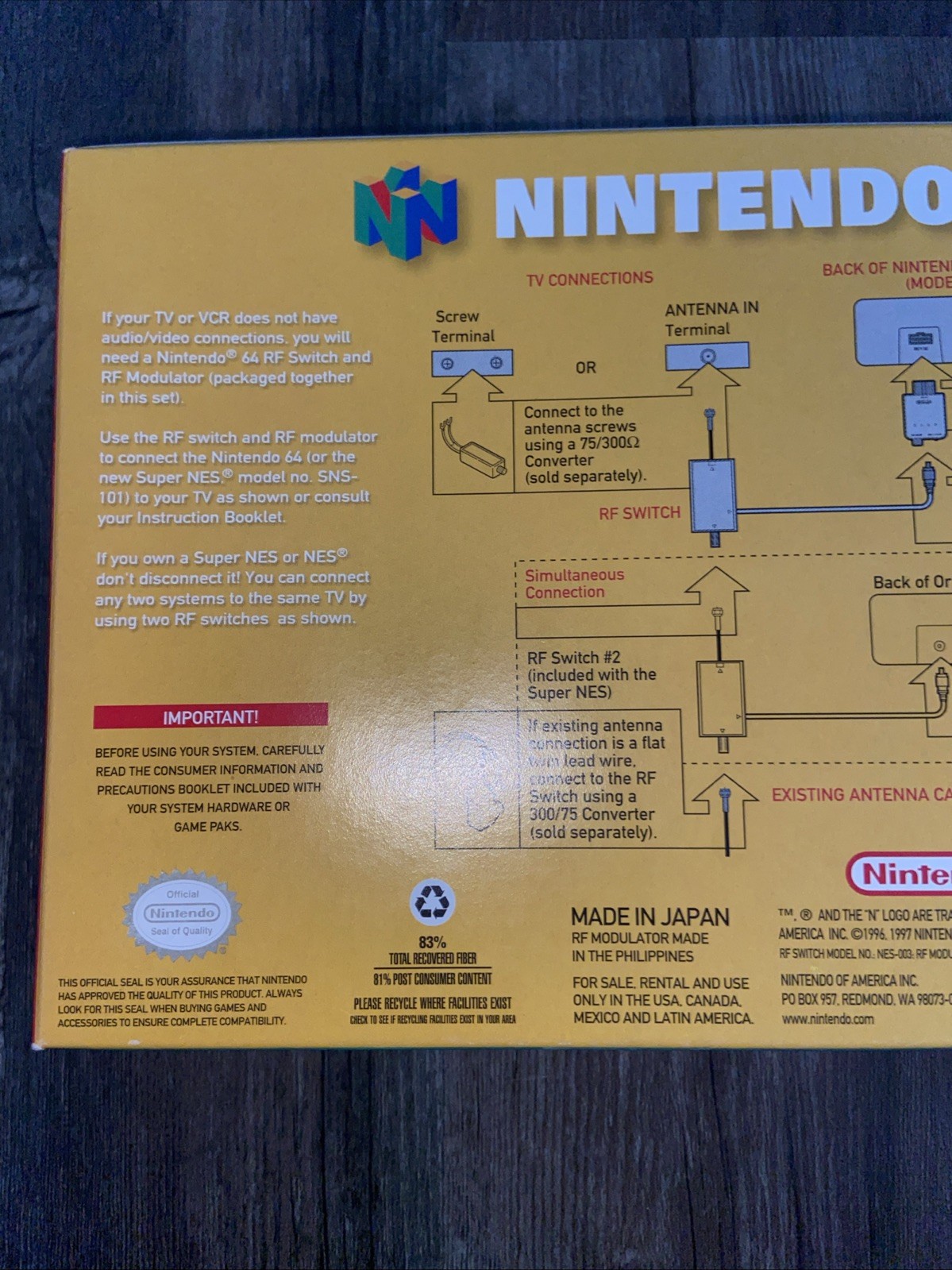 Nintendo 64 N64 OEM RF Switch RF Modulator Vintage Accessory