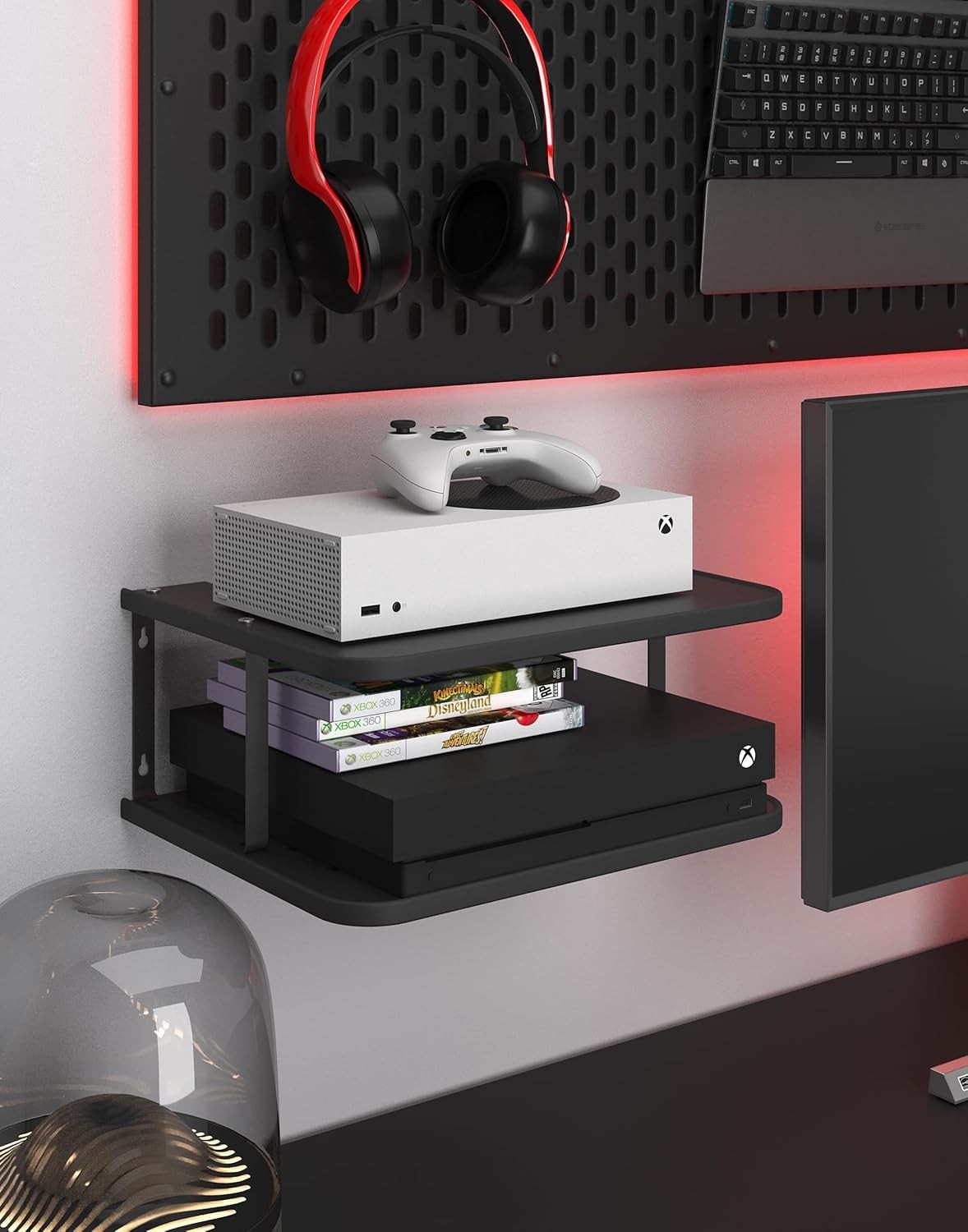 Floating Under TV Game Double Shelf Stand for Xbox Shelf Wall Mount for one S…