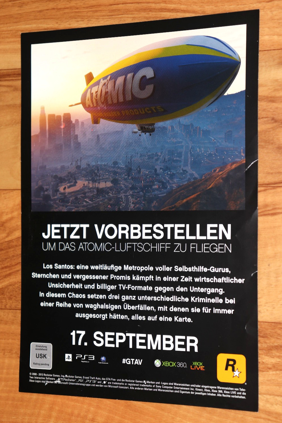 Grand Theft Auto V GTA Very Rare Promo German Poster / Flyer 29.5 x21cm