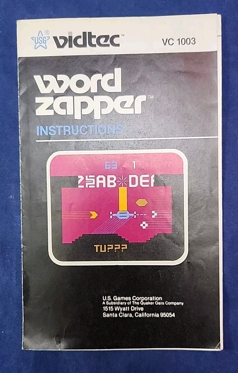 VINTAGE 1982 ATARI WORD ZAPPER INSTRUCTIONS by VIDTEC