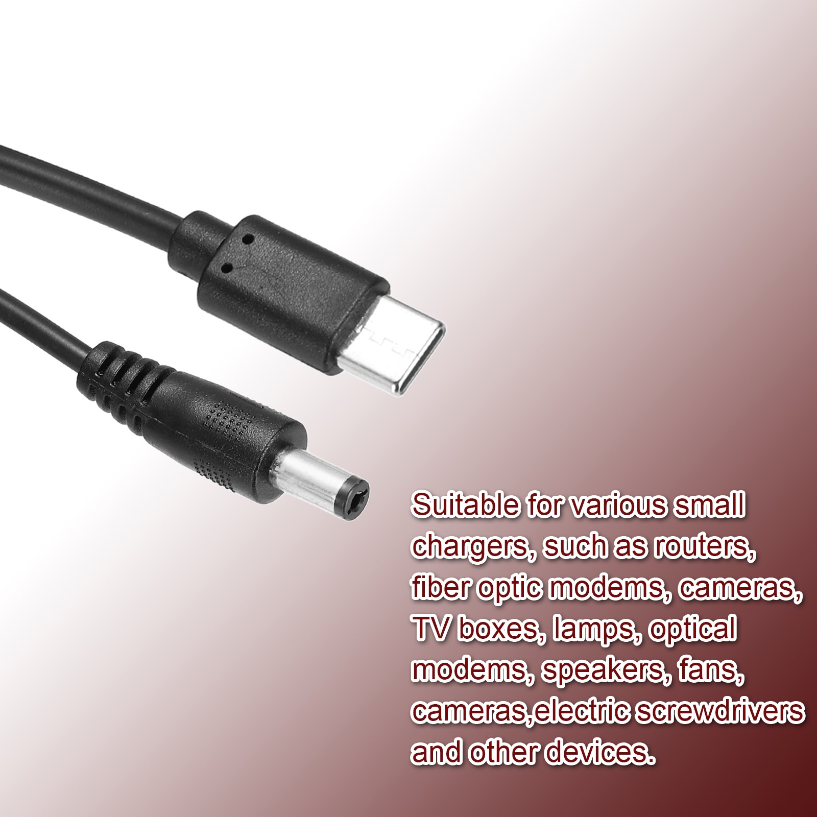 2 Pcs 1.3Ft USB C to DC PD Power Fast Charging Cable, 5.5×2.1mm 45W/15V(Black)