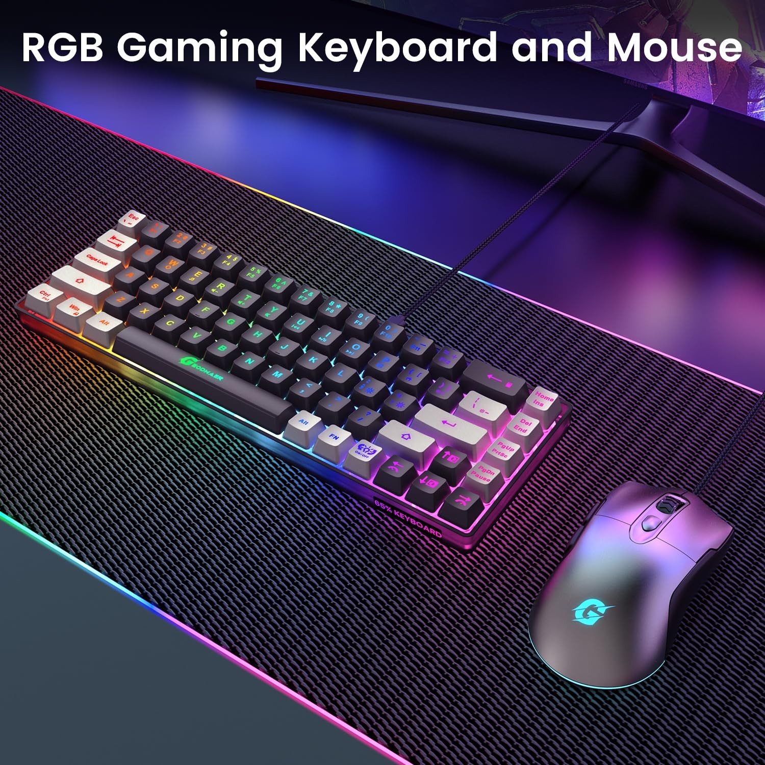 GEODMAER 65% Gaming Keyboard and Mouse Combo, Black Gray