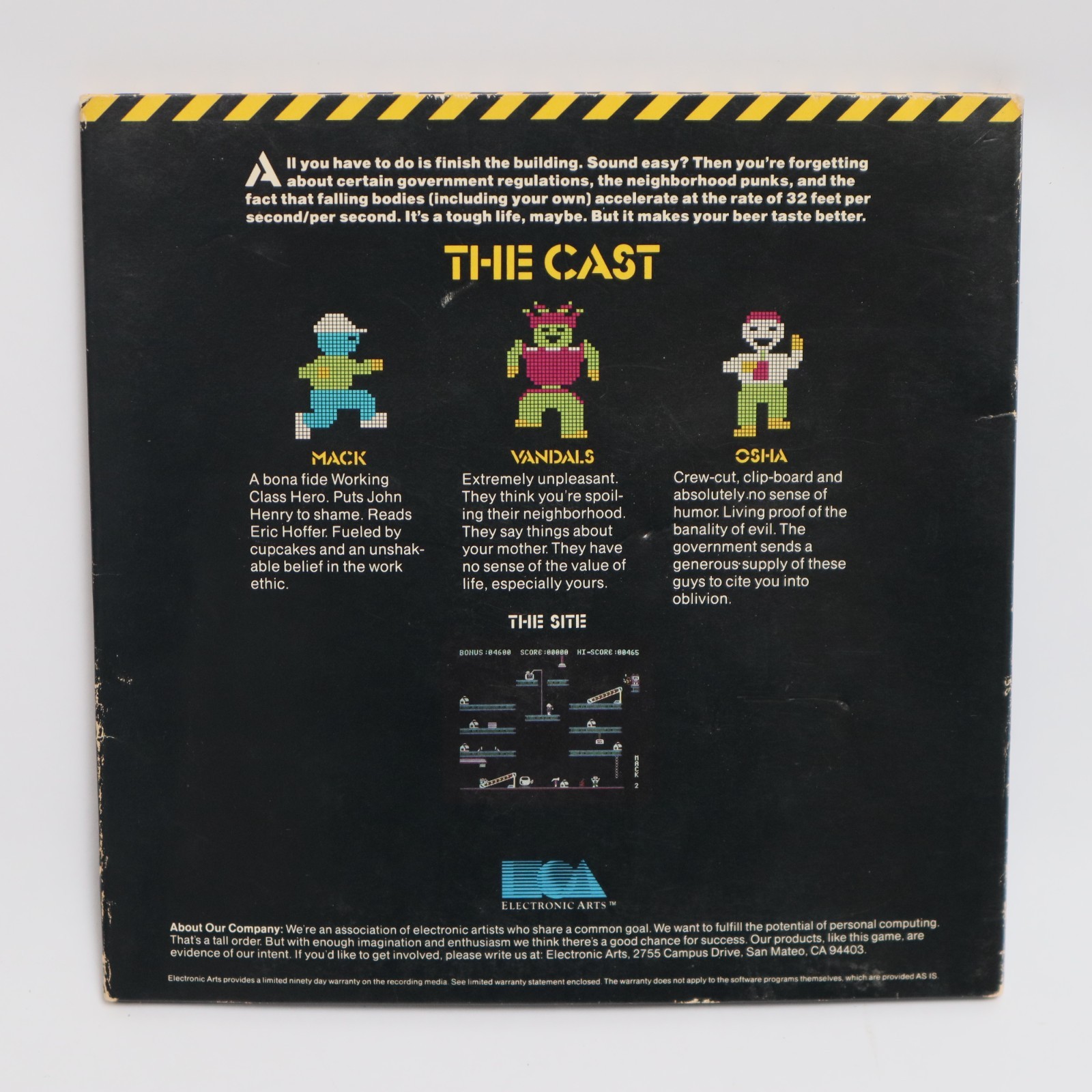 Hard Hat Mack 1983 Electronic Arts Atari Home Computers Platform Excellent Cond