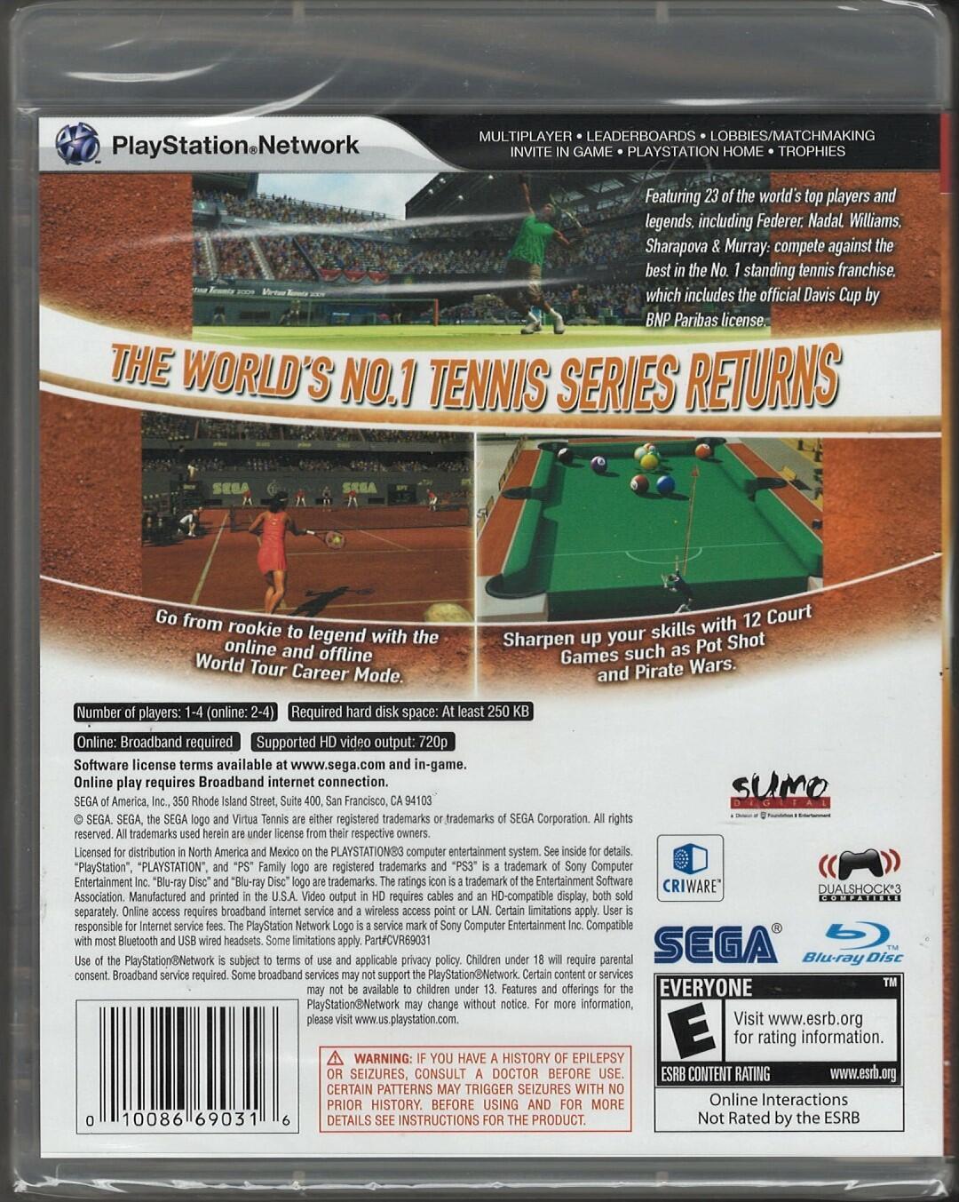 Virtua Tennis 2009 PS3 (Brand New Factory Sealed US Version) Playstation 3