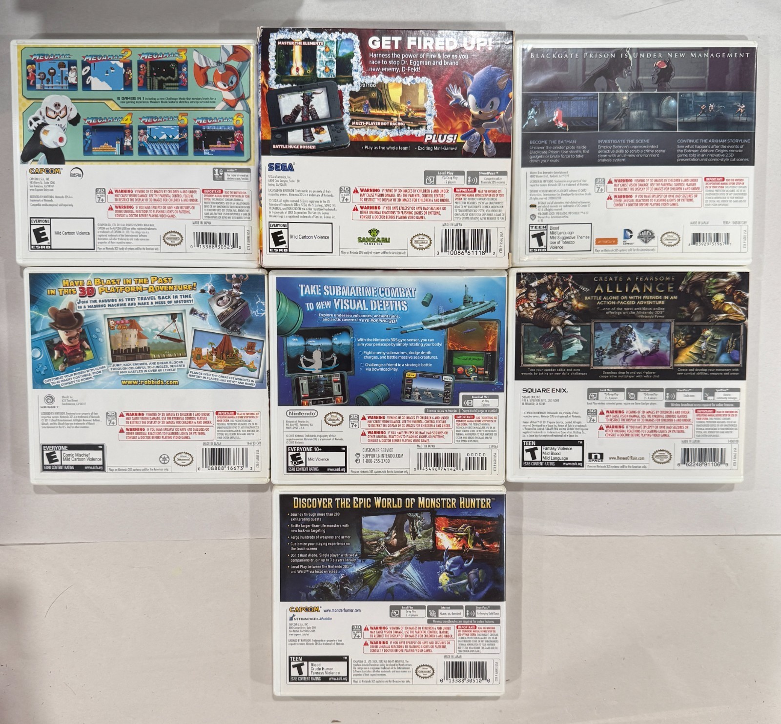 Nintendo 3DS – 7 Game Lot – Sonic Boom Fire & Ice, Batman Arkham Origins, MH3