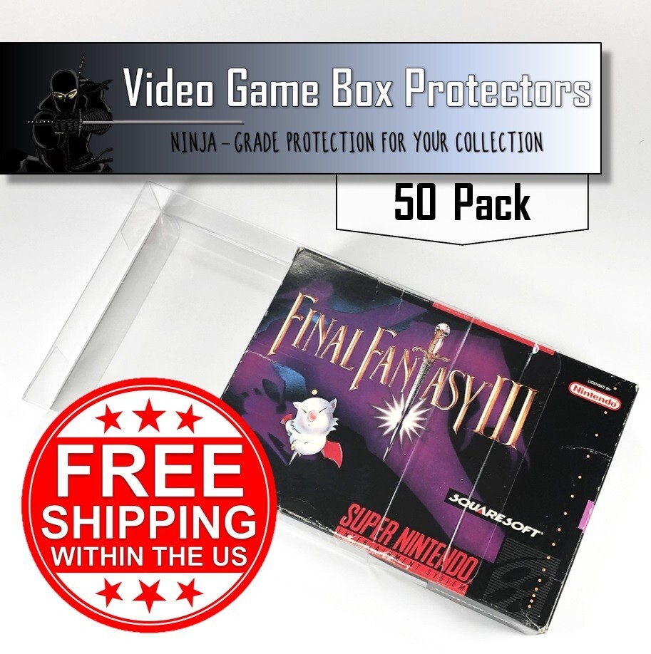 50 SNES Clear Plastic Box Protector Sleeve Case for Complete CIB Games