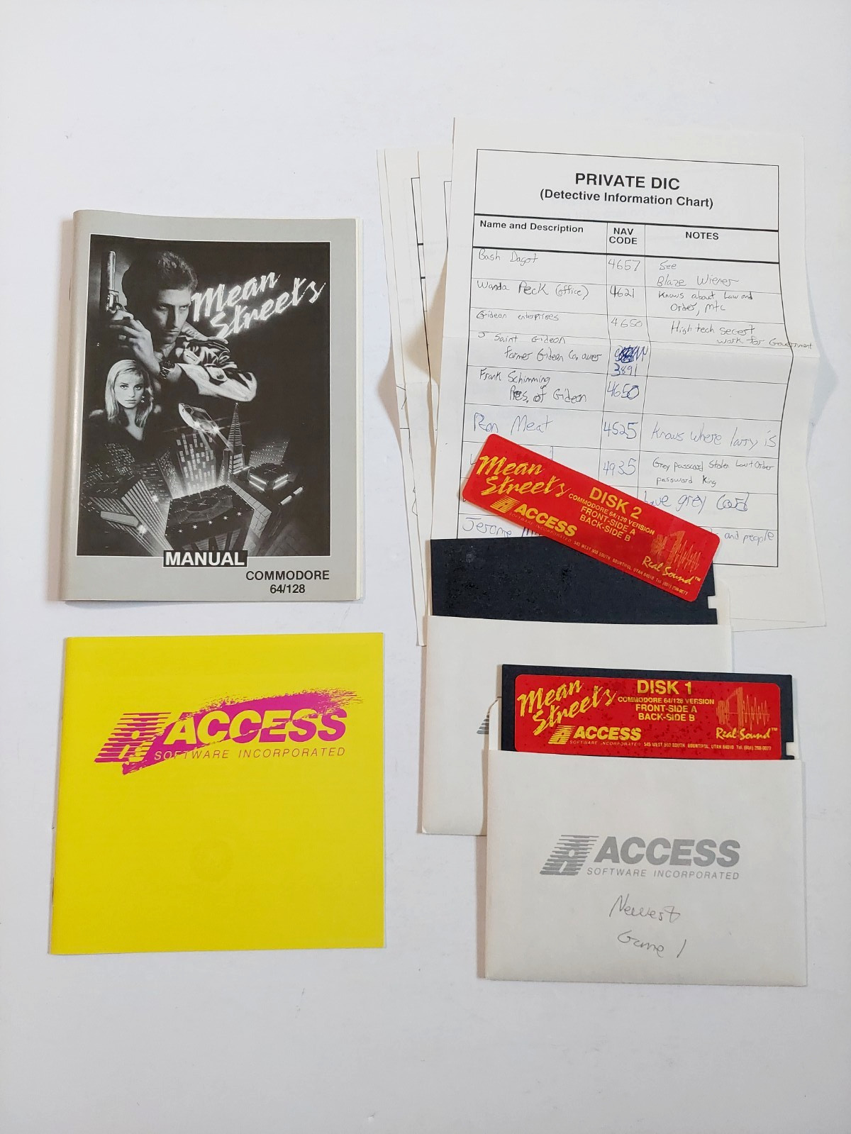 Mean Streets Commodore 64 1989 W/Manual Box Access Floppy Untested Tex Murphy
