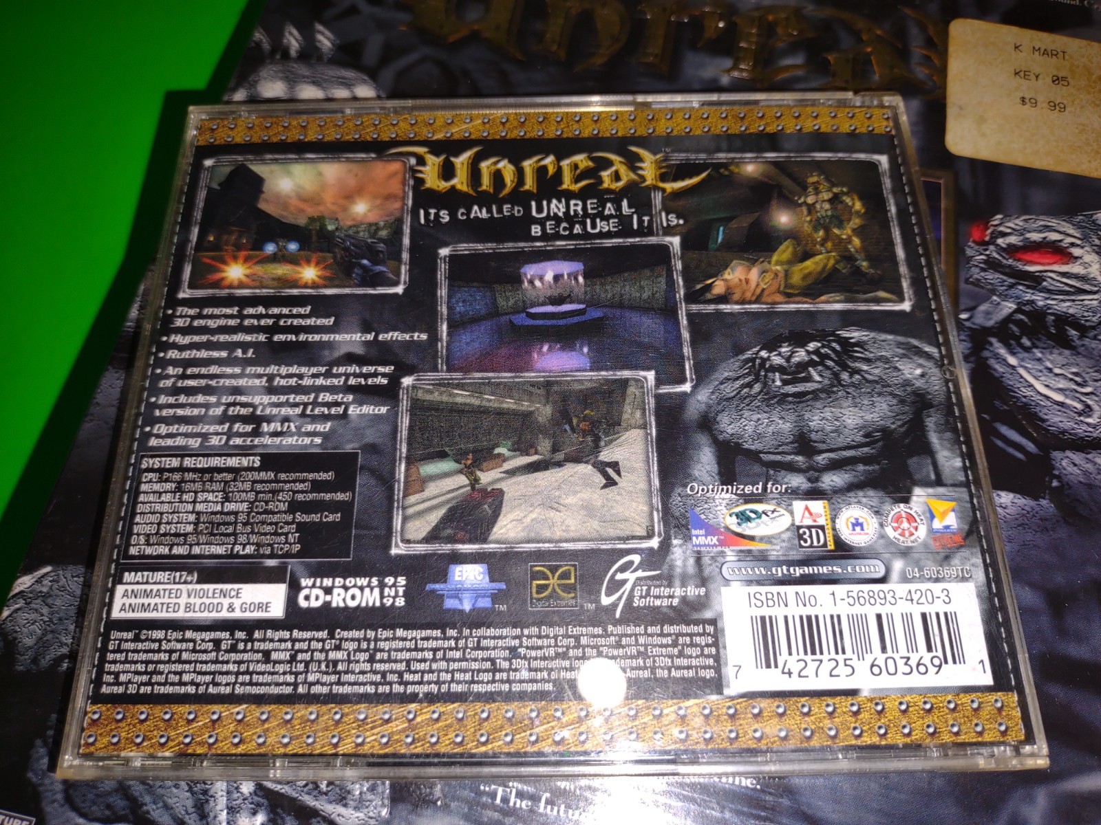 Big Box Unreal Tournament PC CD ROM Game by GT Interactive Non-Shadow Box
