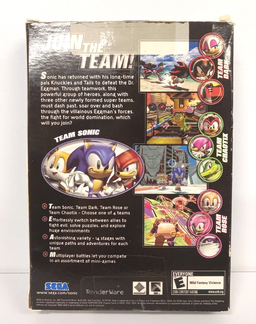 Sega Sonic Heroes (PC Game, 2004) – CIB Complete, Rare Big Box! – Free Ship!