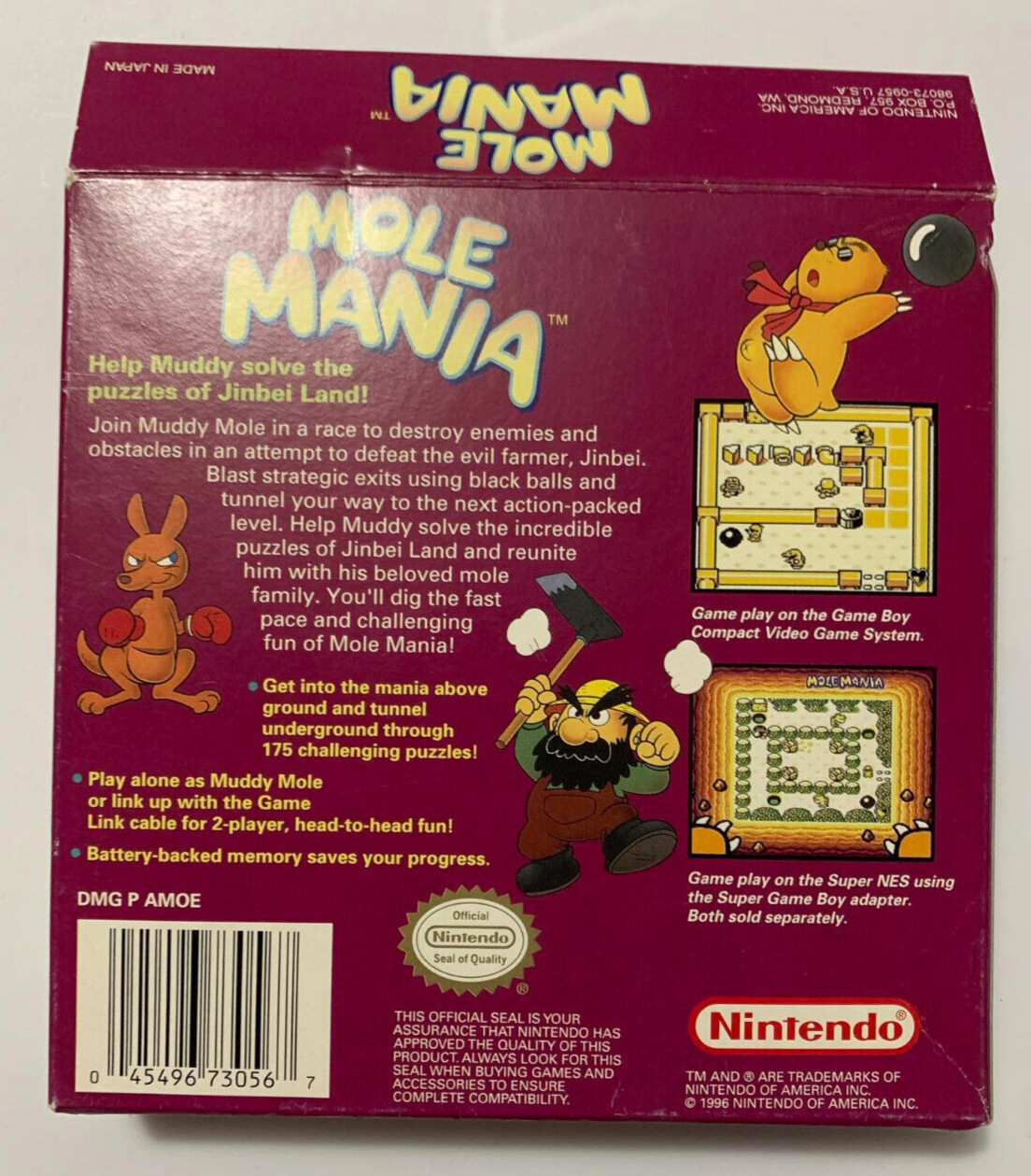 Mole Mania Nintendo Game Boy GB Authentic Box and Manual Only NO GAME