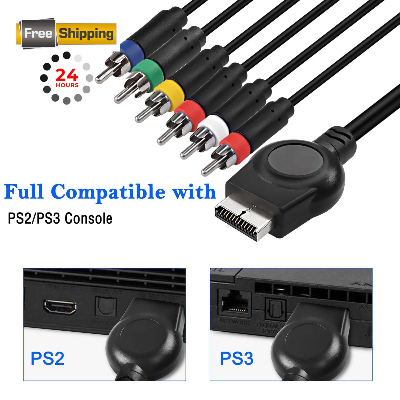 MEIRIYFA PS3 PS2 Component AV Cable,HD Audio Video Cable 5RCA YPbPr Red,White