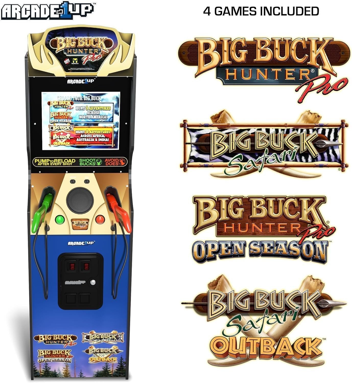 Arcade1Up Big Buck Hunter Pro Deluxe Arcade Cabinet WiFi 4 Games 1 Year Warranty