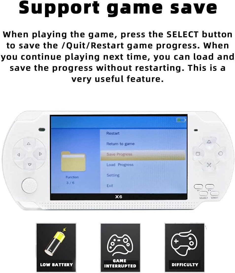 JXD X6 Handheld 4.3 Inch 2000 Games White MP3 TV Out