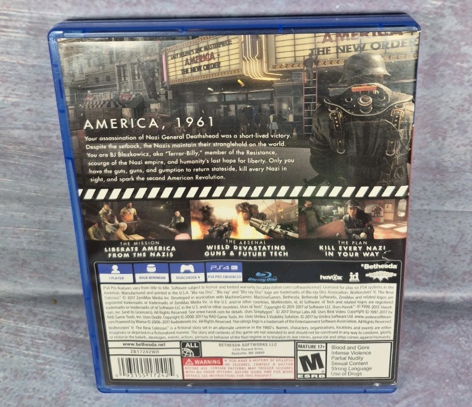 Wolfenstein II: The New Colossus Sony PlayStation 4 PS4 VG Condition No Booklet