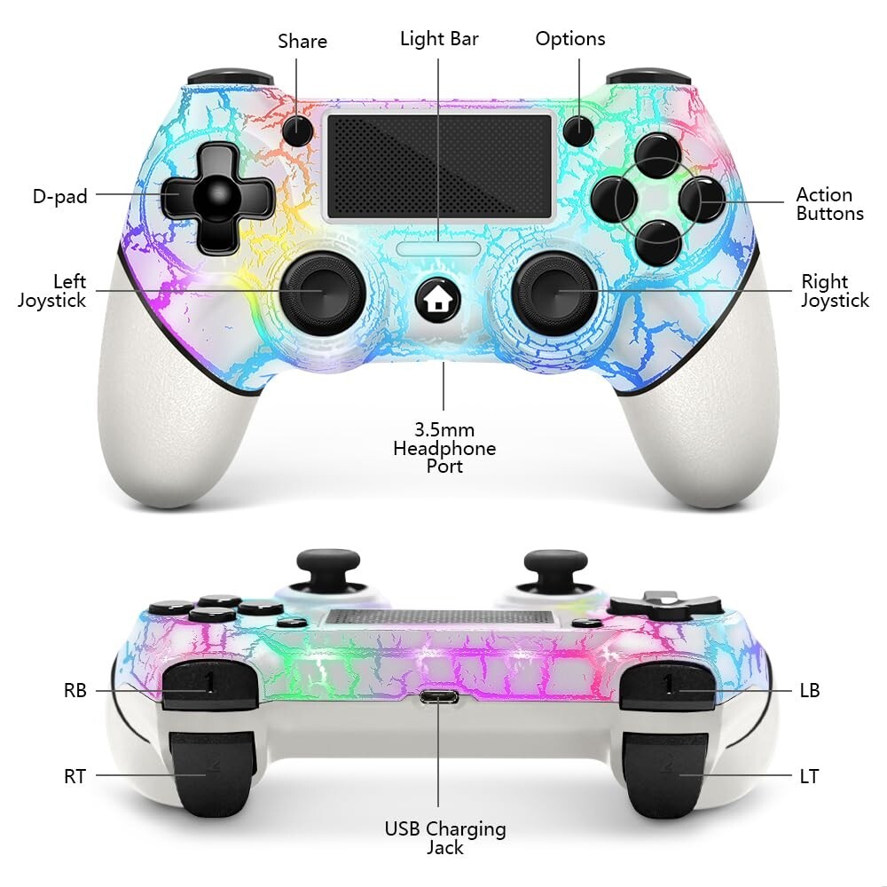 Wireless Controller for PS4 with Non-Slip Grip, 3.5mm Audio Jack and Thumb Caps