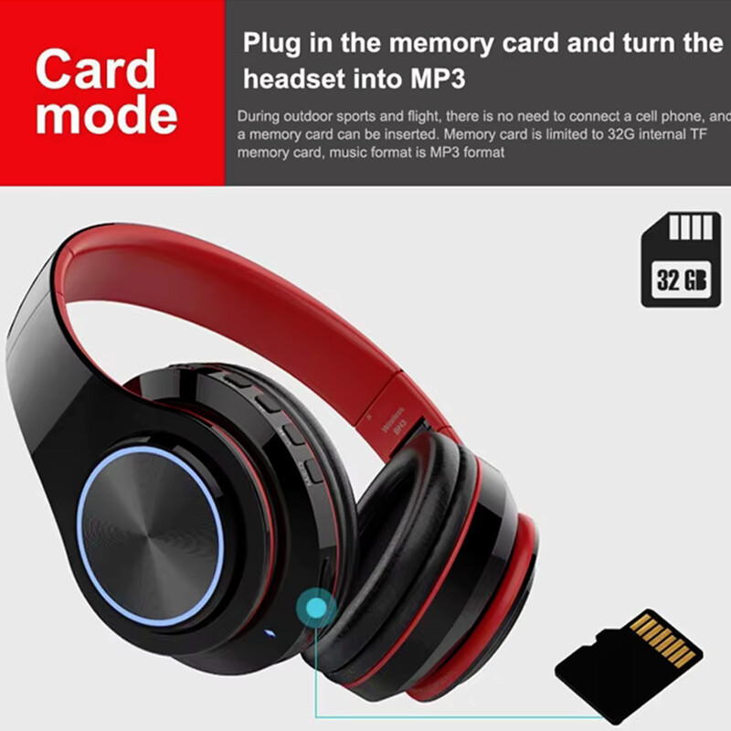 Foldable BT Wireless Headset LED Noise Reduction Music Game Headphone for iPhone