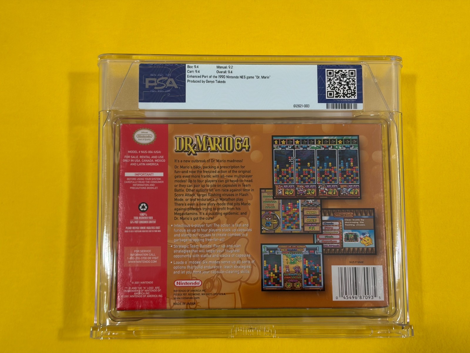 Dr. Mario 64 (1st Print, PSA 9.4 CIB) Nintendo 64 N64 not WATA CGC – Toys R Us