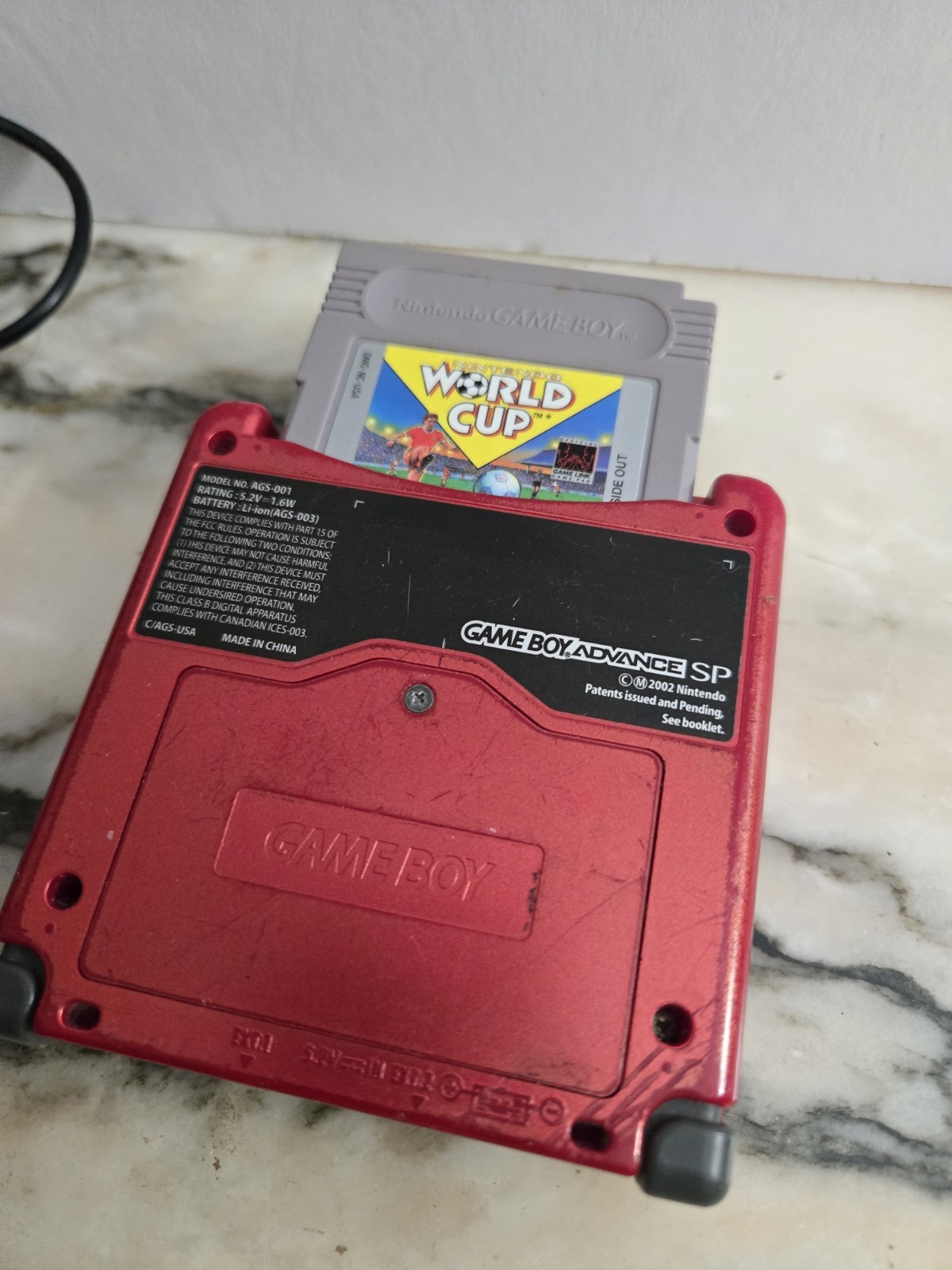 Nintendo Game Boy Advance SP AGS‑001 Red + Charger + World Cup – Tested Works