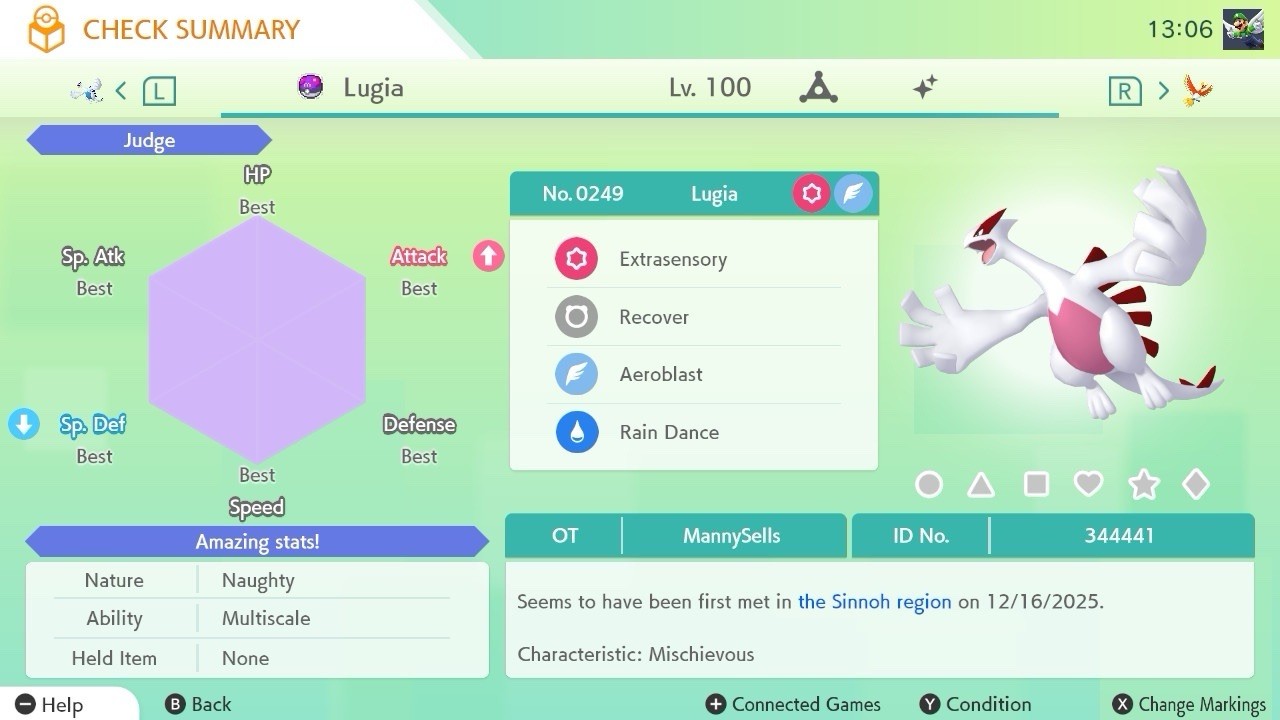 BDSP Caught Legendaries Shiny/Non Shiny, 6IV, Level 100, EVs 6HP 252ATK 252SPE