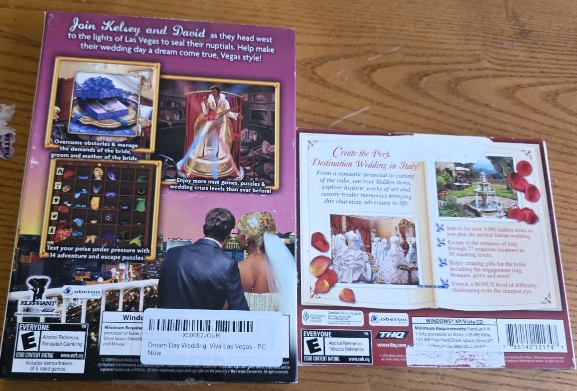 2010 Dream Day Wedding Bella Italia, Viva Las Vegas, THQ, i-play PC Two Game Lot
