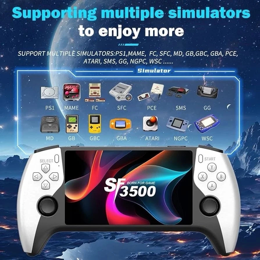 SF3500 Handheld Game Console 5″ IPS Screen HDMI TV Output White/Black