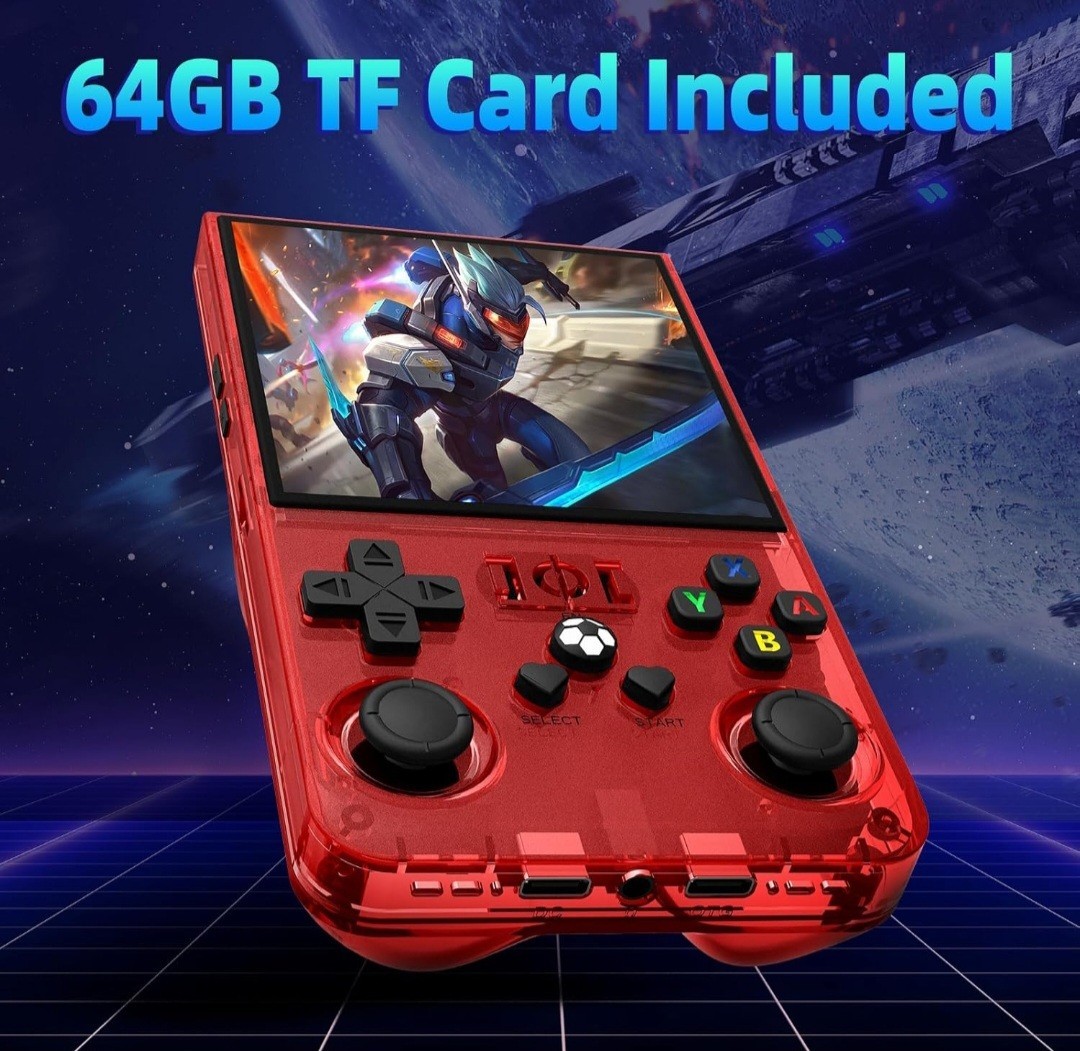 R36MAX Retro Handheld Console RED – 64GB Built-In Storage 18,000+ Games 4″ IPS