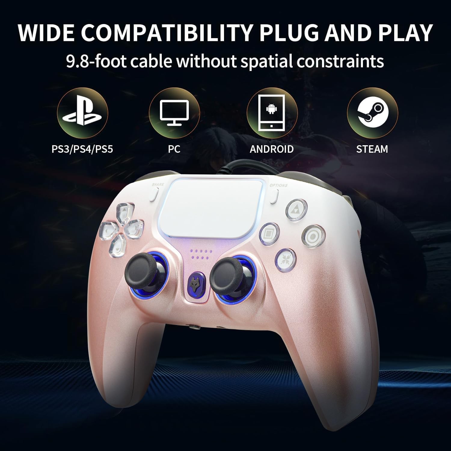 Wired PS5 Controller with Turbo, Hall-Effect Triggers, Dual Vibration, 10ft Cabl