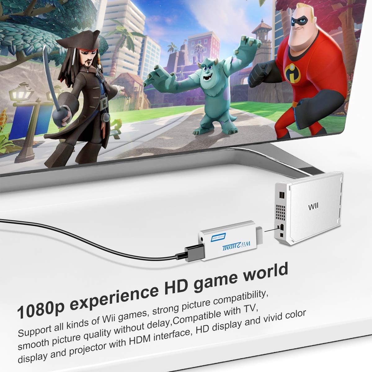 Wii to HDMI Adapter Converter with 3.5mm Audio Jack & 1080p 720p white