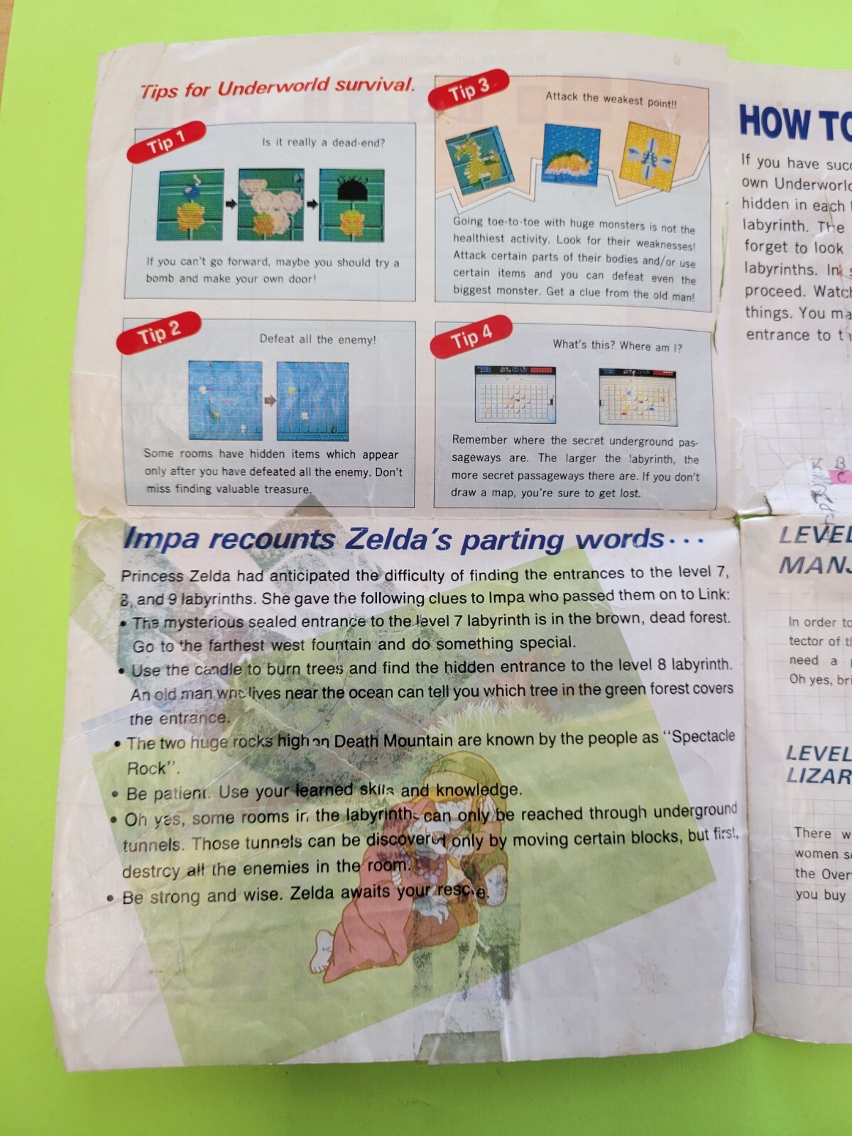 Vtg 1987 LEGEND OF ZELDA Nintendo NES Original Maps & Strategies Fold-Out Insert