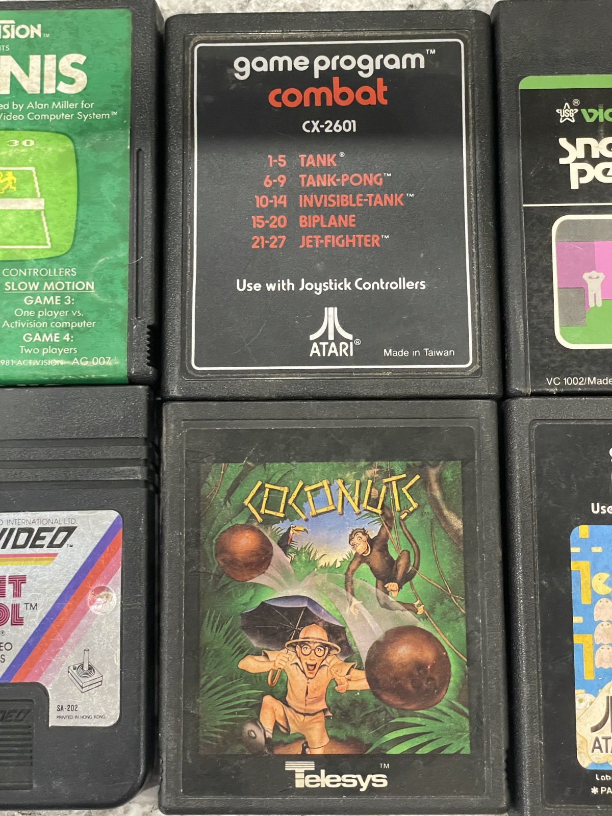 Atari Game Lot of 6, Tennis, Combat, Vidtec Sneak, Spectravideo, Ect, Vintage