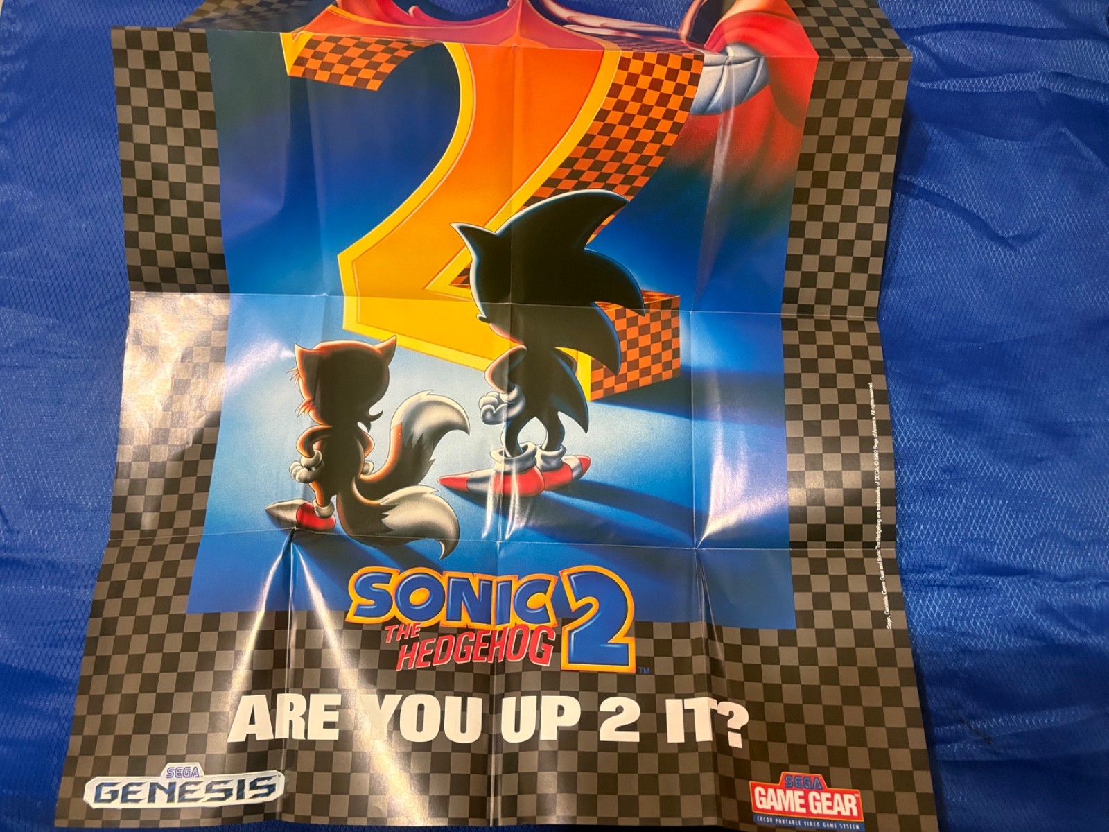 1992 Sega Genesis Sonic 2 Double-Sided Fold-Out Game Insert Poster