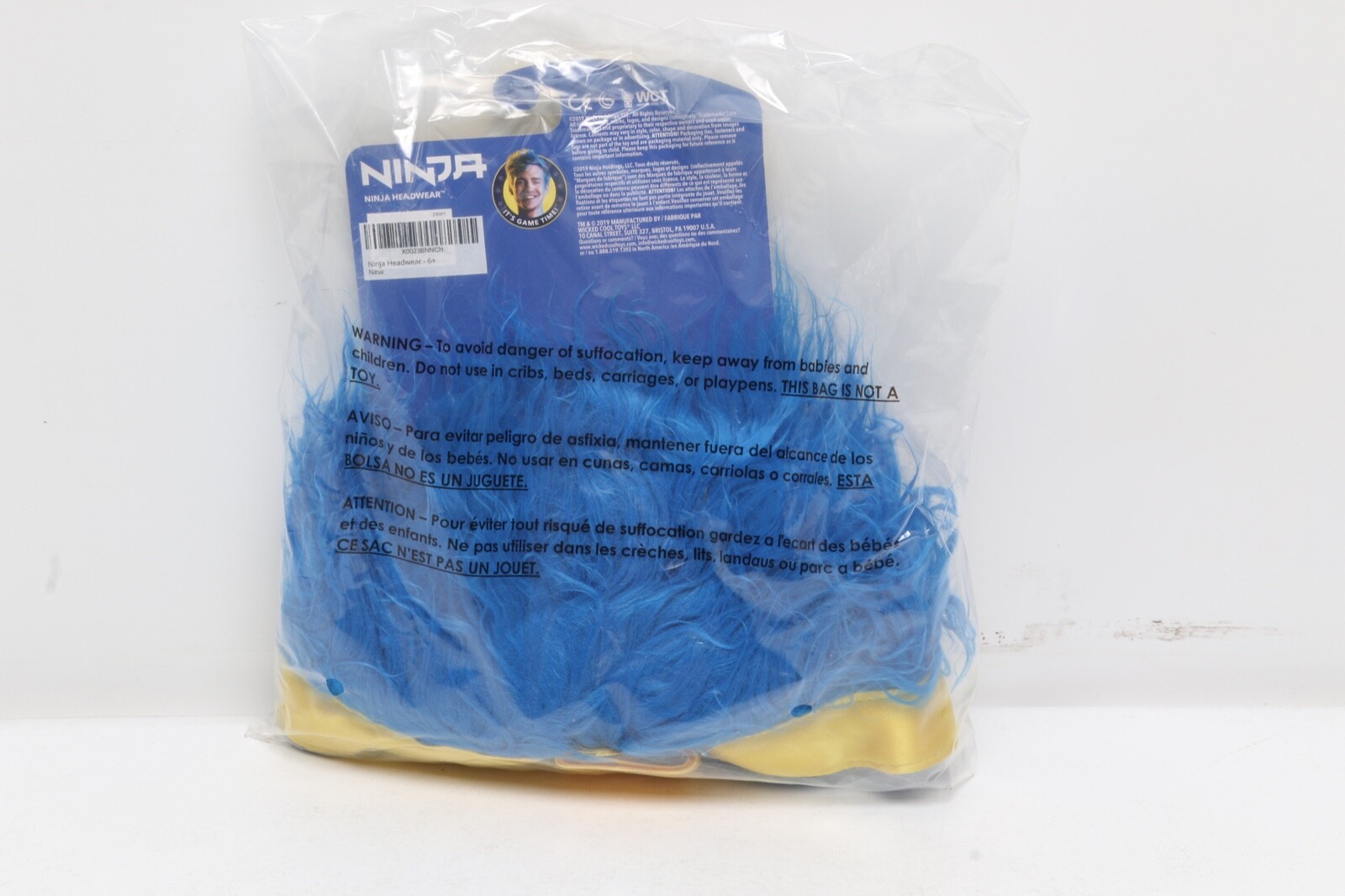 Ninja Streamer Headwear Blue Hair Wig Hat with Yellow Ninja Headband 2019 WCT