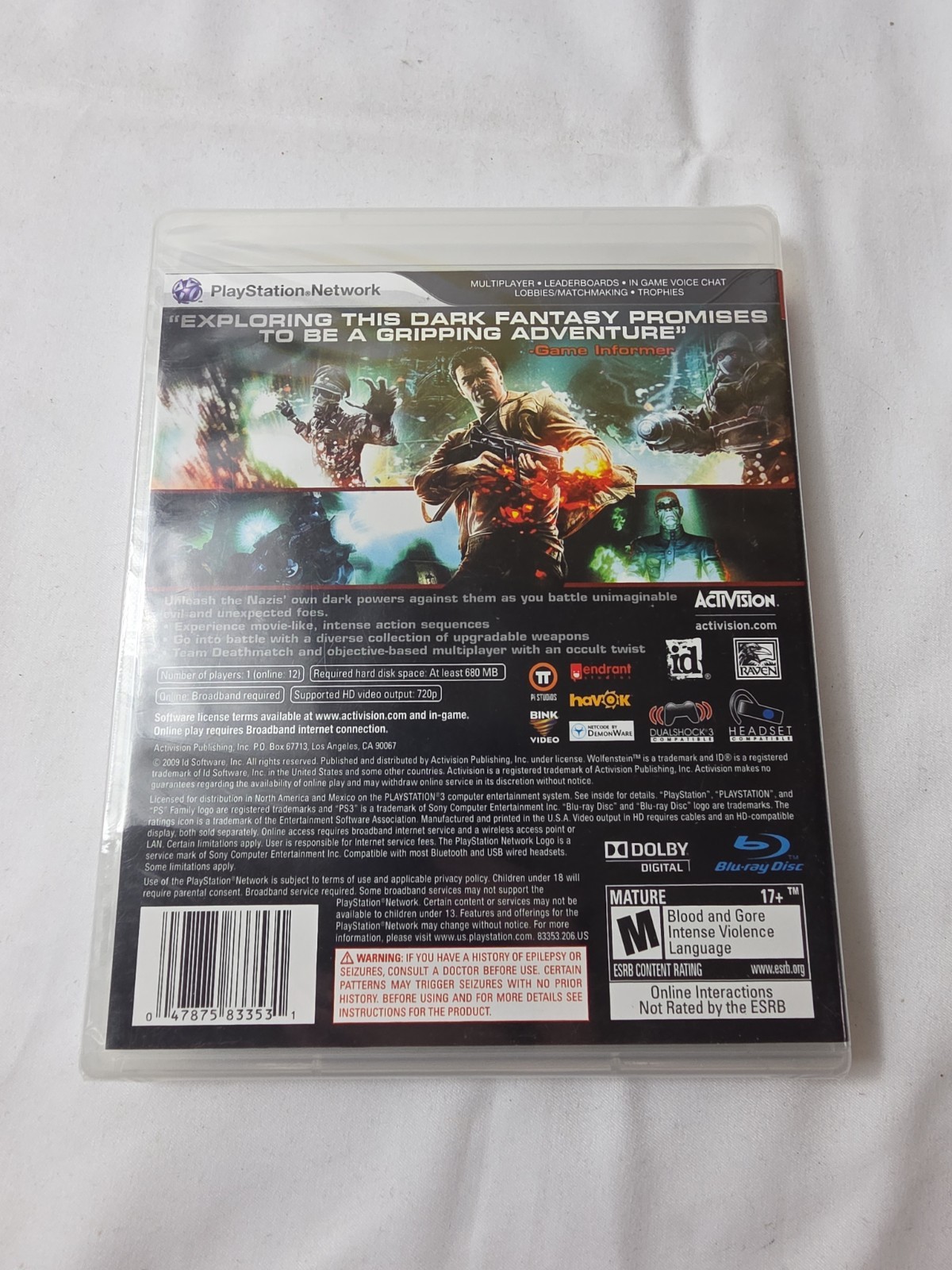 Wolfenstein PS3 (Sony PlayStation 3, 2009) **Brand New Factory Sealed**