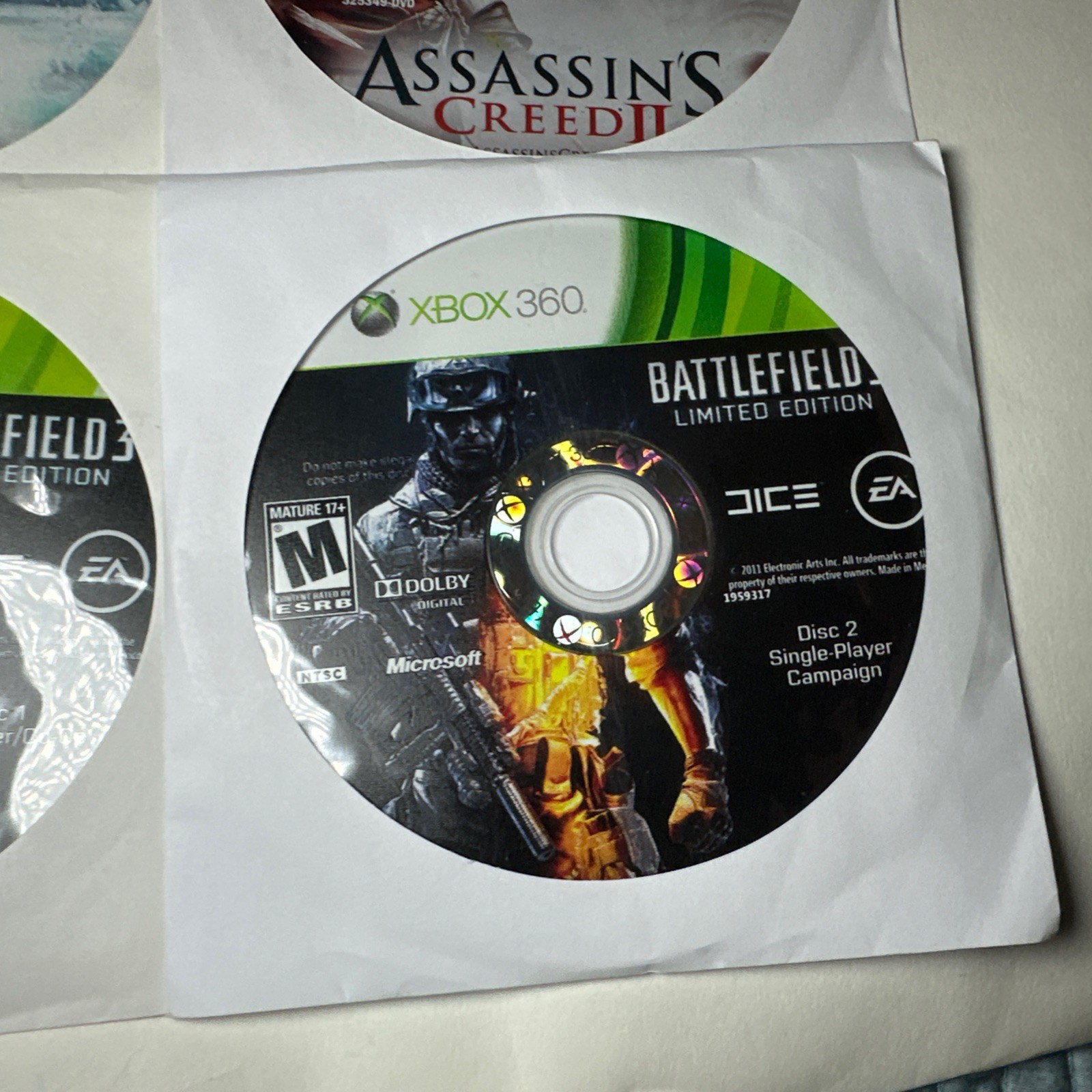OEM Microsoft Xbox 360 Black Wireless Controller + Games Black Flag Mass Effect