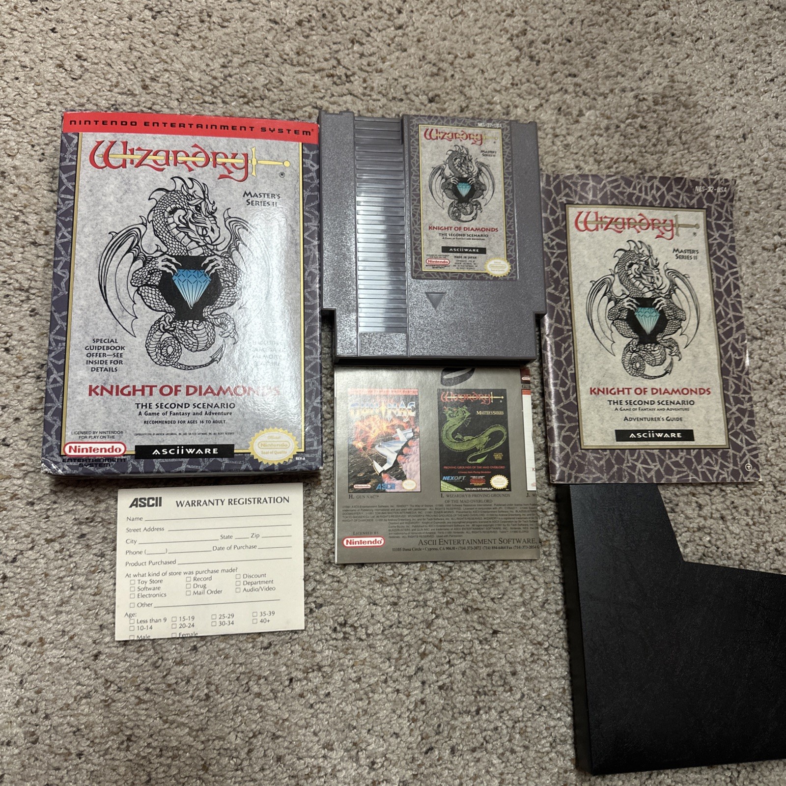 Wizardry: Knight of Diamonds NES Nintendo CIB Complete w/ Map & Reg Card RARE