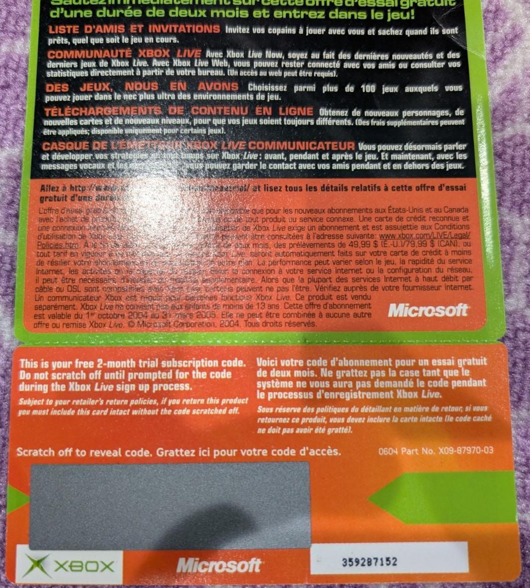 Brand New Microsoft Xbox Live 2 Month Free Trial Code Scratch Card! Expired!