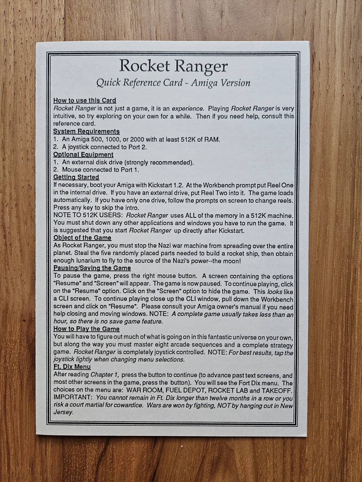 Rocket Ranger (1988, Commodore Amiga, Cinemaware) w/ Manual + Ref Card + Decoder