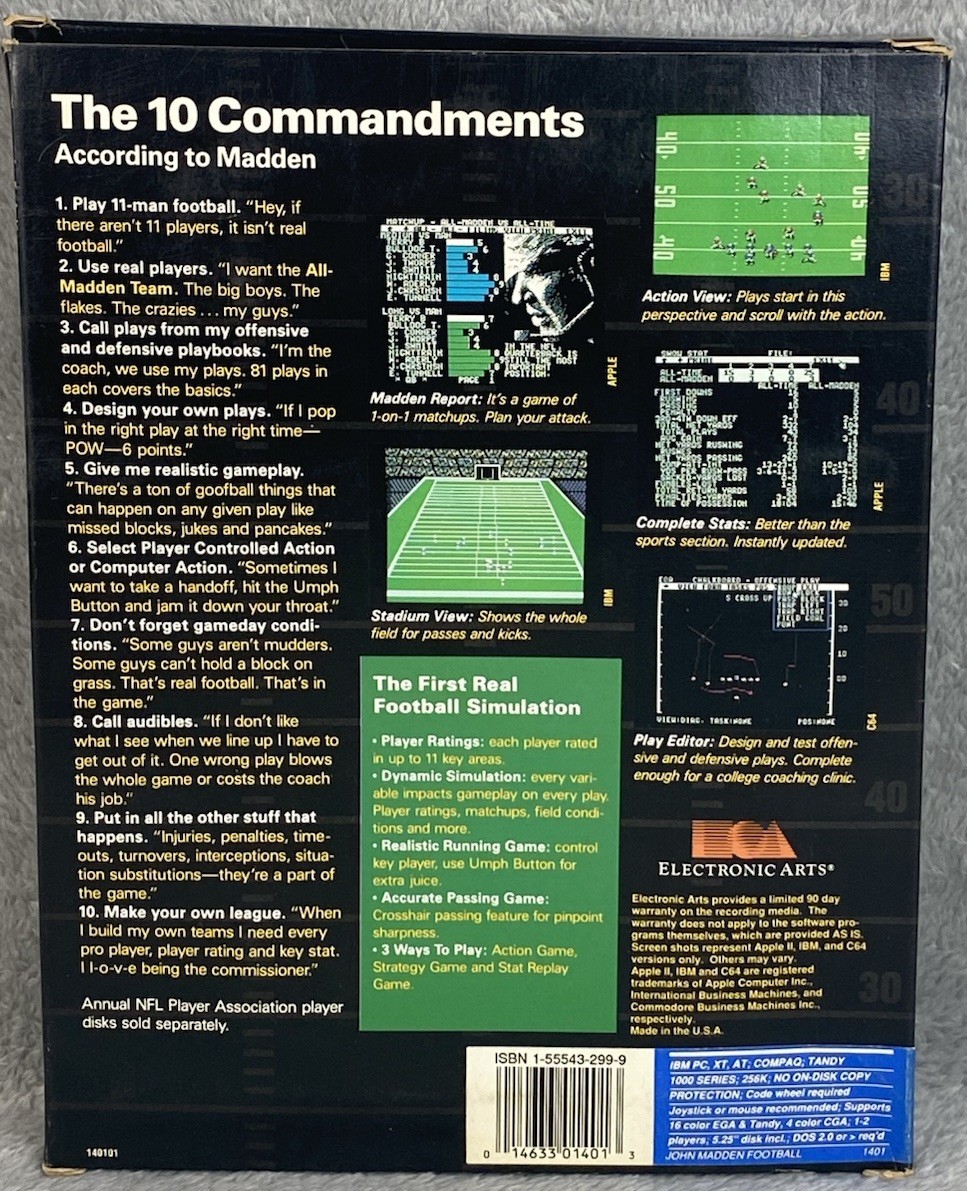 Electronic Arts John Madden Football 1988-1989- 5.2″ IBM PC Untested