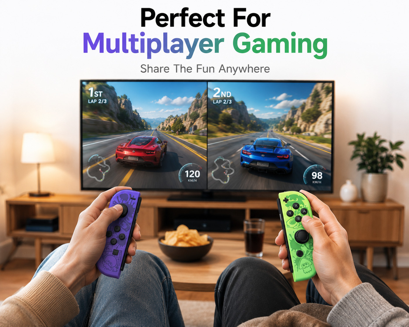 Wireless Joypad Controller Set Compatible with Nintendo Switch Purple Green