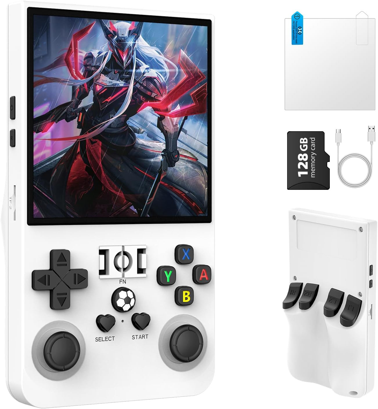 R36MAX Retro Handheld Console, 18,000+ Games, 4″ IPS Screen, 128GB White