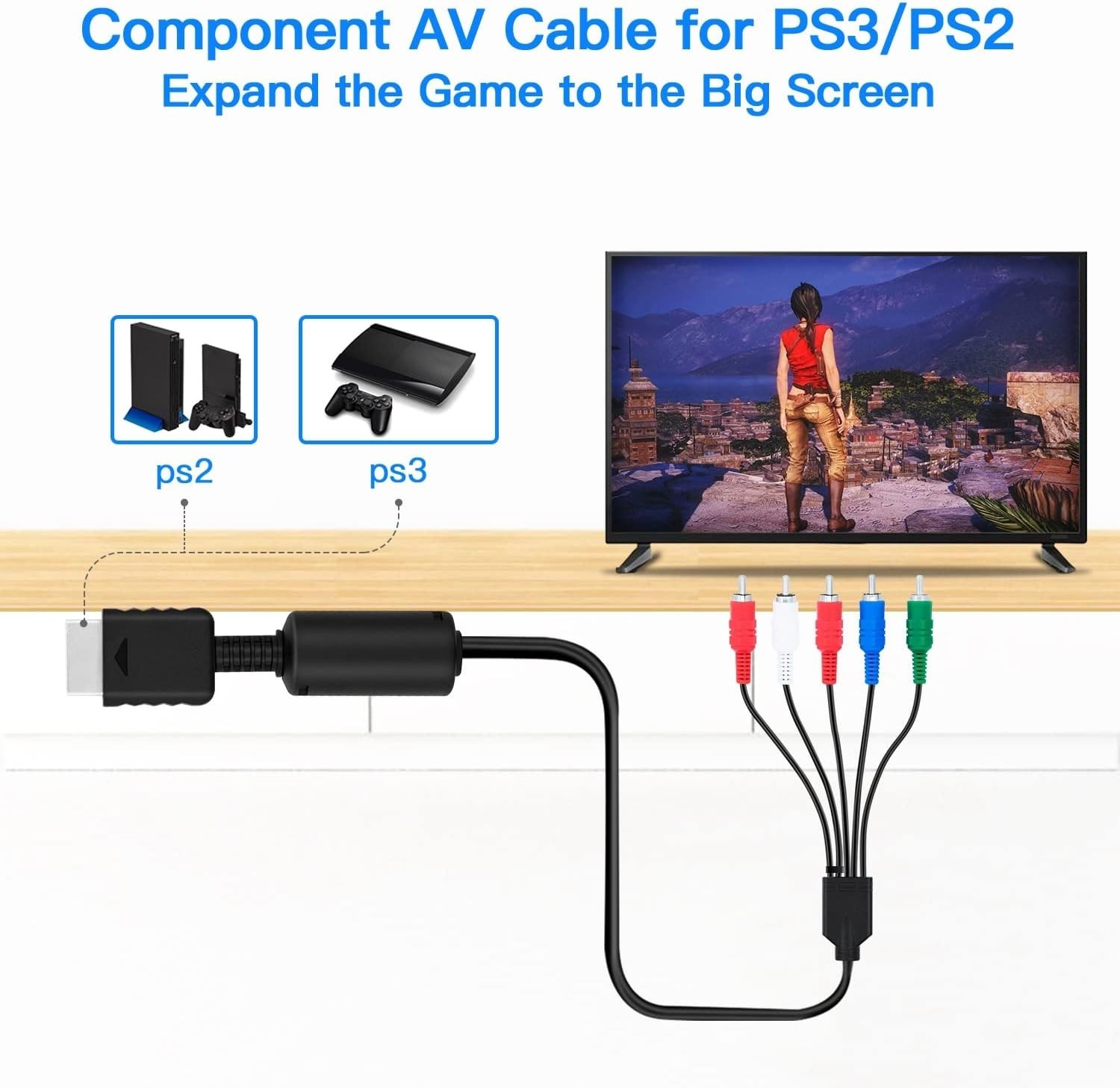 6FT HD AV Component Cable for PS2/PS3 – Enhance Your Gaming Experience