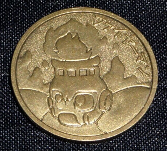 Vintage Capcom Rockman Mega Man Golden Metal Coin Medal Fire Man