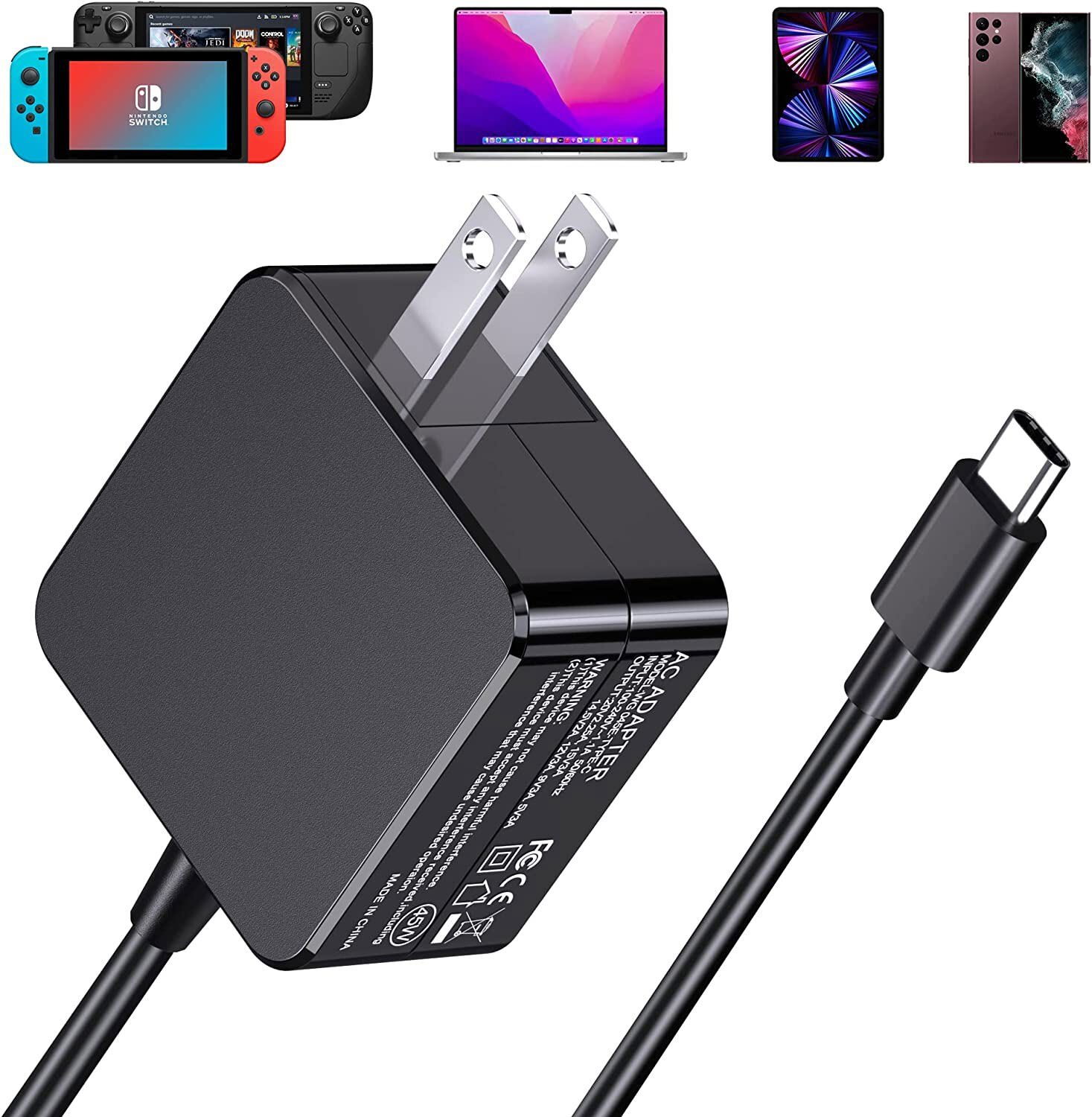 45W Universal Fast Charging Type C For Steam Deck Nintendo Switch USB-C Charger