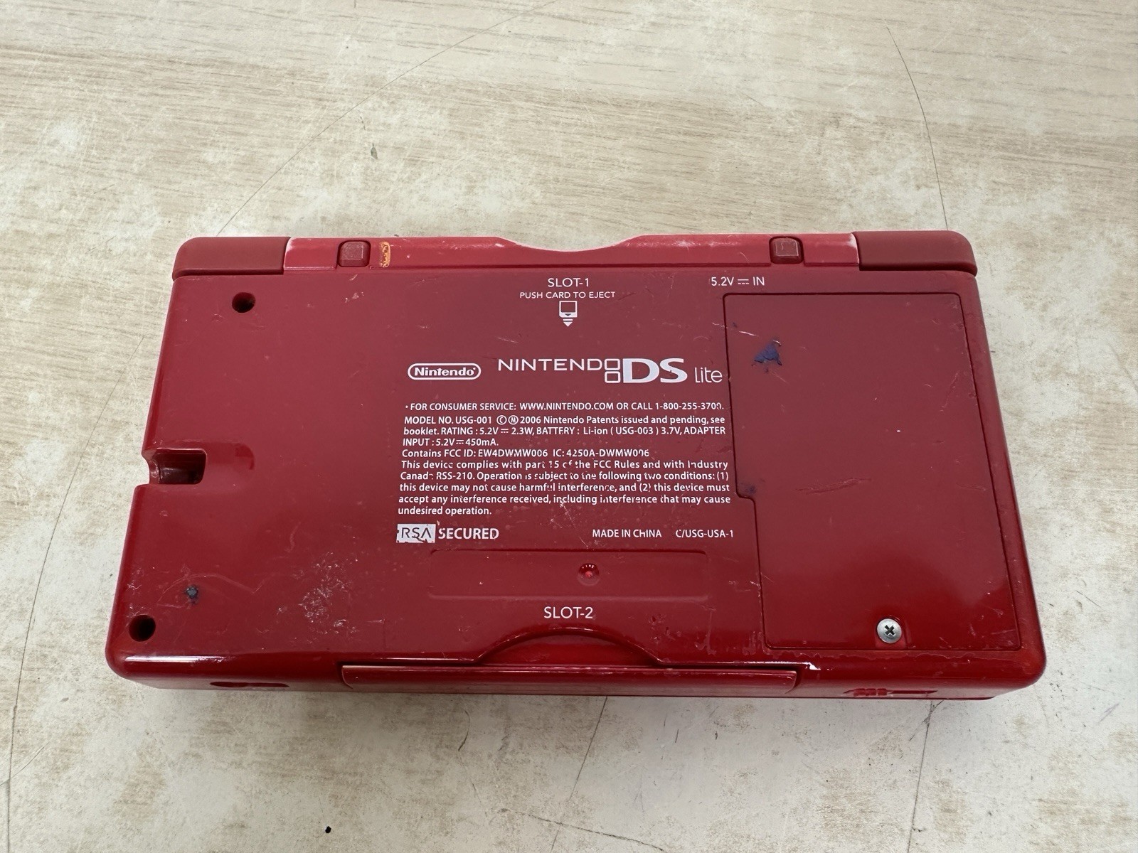 Nintendo DS Lite Mario Edition Console w/ Charger & GBA Cover: WORKS! BAD HINGE!